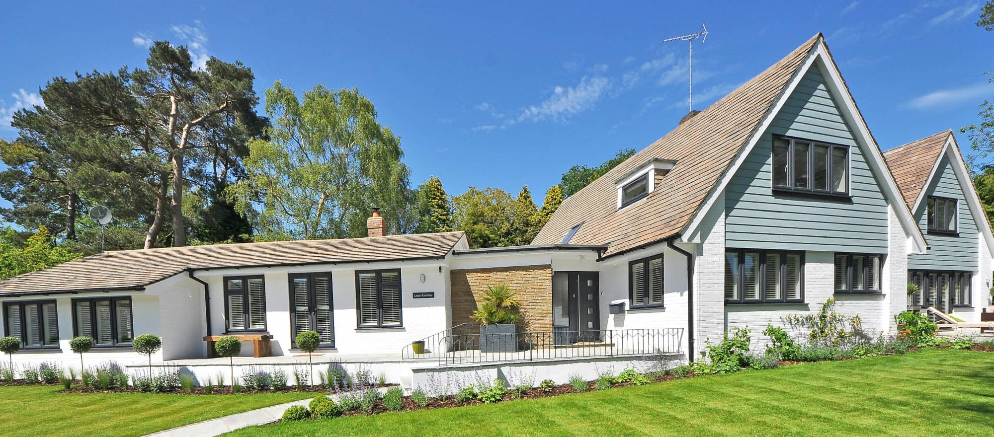 White home with asphalt shingle roof